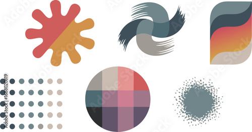 Abstract Shapes Geometric Art with Modern Color Palette on White Background