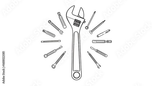 Wrench and various tools in a radial design
