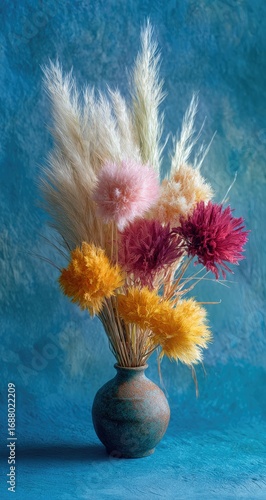 Colorful dried flower arrangement in vase