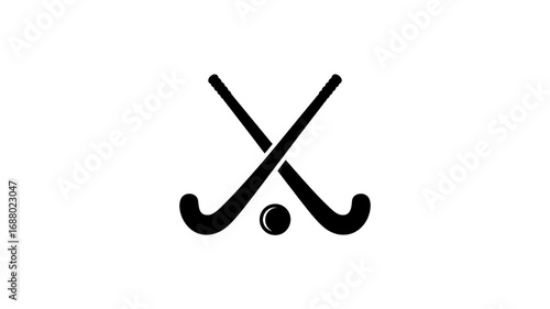 A simple black and white logo design featuring two crossed field hockey sticks forming an X shape against a white background.