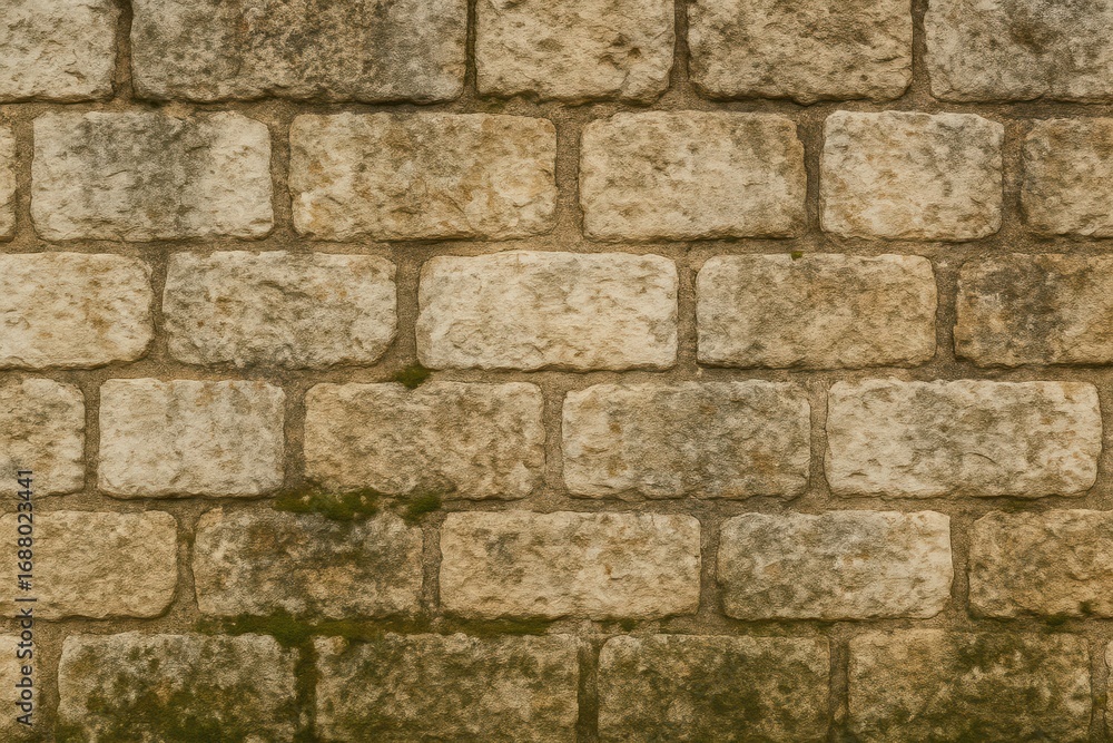 Fototapeta premium Natural limestone wall surface displaying authentic weathered texture with organic color variations and geological patterns