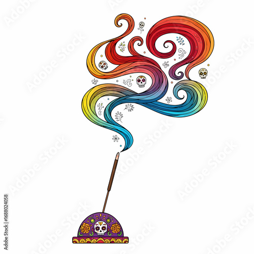 Colorful bouquet of marigold flowers, decorated with Day of the Dead skulls and papel picado, festive and symbolic.