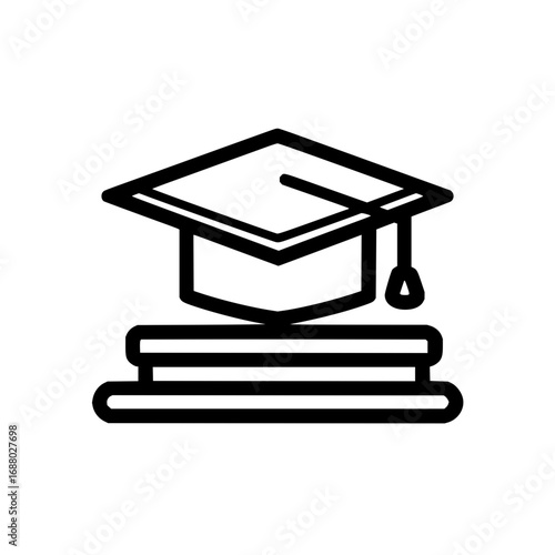 Graduation cap and books vector icon for education success academic achievement and learning resources design