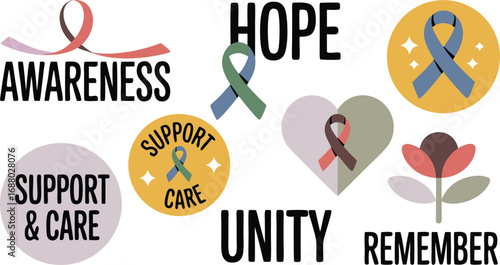 Awareness, Hope, Unity Ribbons and Words of Support and Care for Compassion Campaigns
