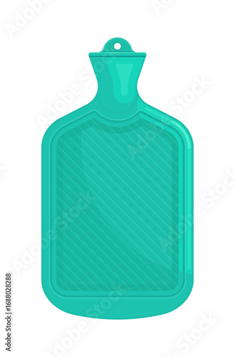 Teal rubber hot water bottle. Healthcare accessory, pain relief, self-care concept. Flat vector illustration isolated on white background	
