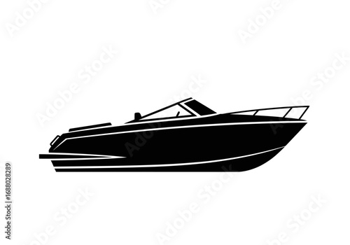 Modern powerboat side view silhouette. A simple vector illustration of a recreational watercraft vehicle for logo design