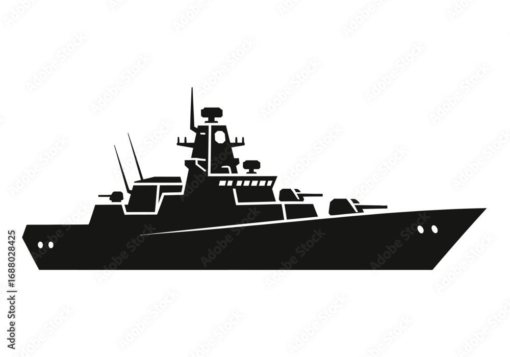 Obraz premium Silhouette of a Modern Naval Warship A Vector Graphic Illustration