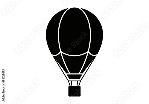 A simple black silhouette icon of a hot air balloon with a basket, isolated on a white background.