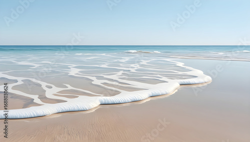Fototapeta Naklejka Na Ścianę i Meble -  Gentle Ocean Wave Washing Ashore on Sandy Beach Calm Sea water
