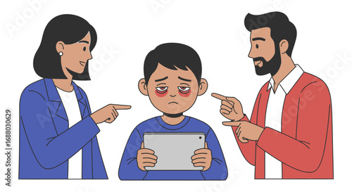 Concerned Parents Confronting Child Over Excessive Screen Time.
