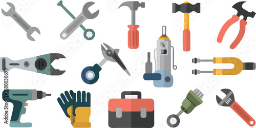 Cartoon Illustration of Assorted Home Repair and Construction Tools Isolated on a White Background