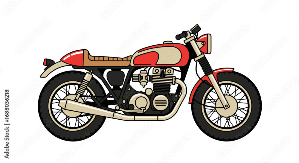 Obraz premium Side view of a red and beige custom motorcycle, outlined and colored.