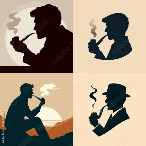 vector illustration set of people smoking a pipe