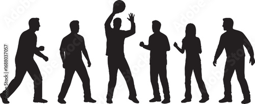 Group of People Playing Basketball Silhouette, Team Sport Game Action