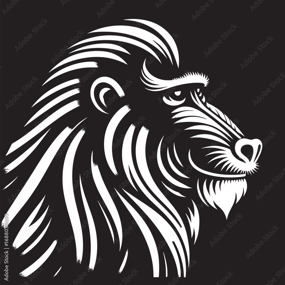 Fototapeta premium mandrile head on a black background, vector illustration, hand drawing