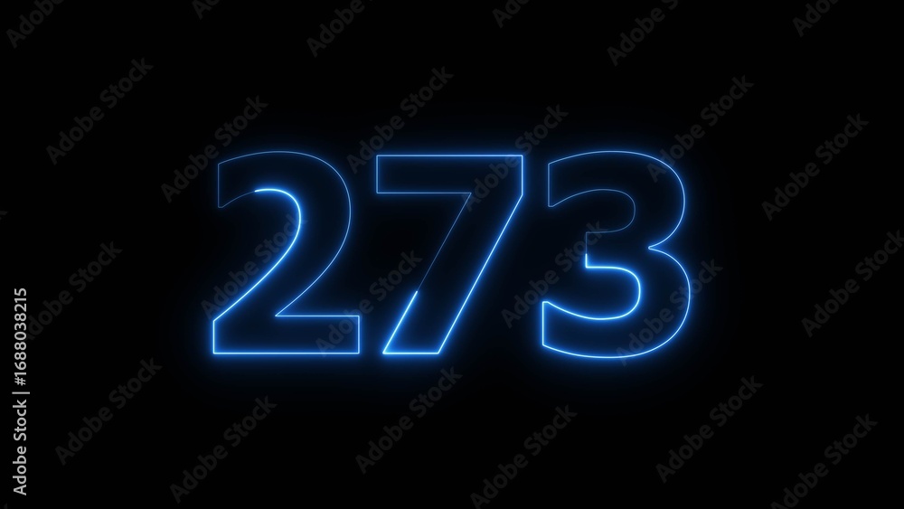 Abstract beautiful blue neon 273 number illustration background 4K. Glowing neon countdown number icon background. 