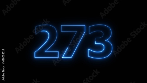 Abstract beautiful blue neon 273 number illustration background 4K. Glowing neon countdown number icon background. 