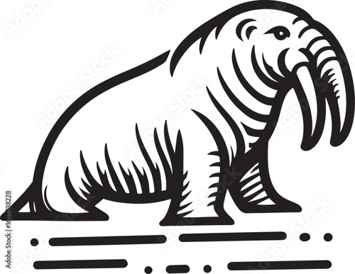 hand drawn doodle of walrus on a wooden background