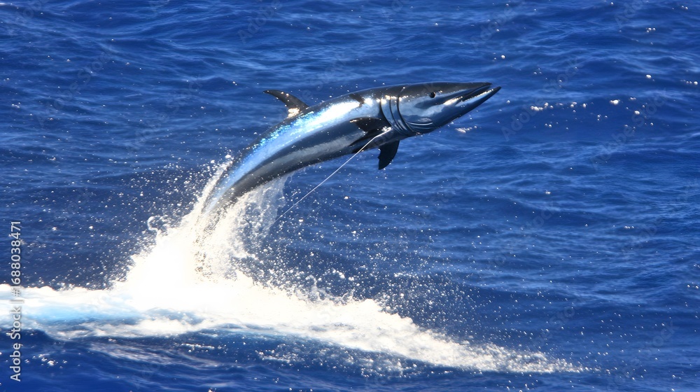 Fototapeta premium Majestic Blue Marlin Leaping Ocean Waters