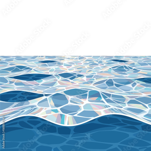 Abstract Pixelated Ocean Water With Light Blue Ripples Against White Sky