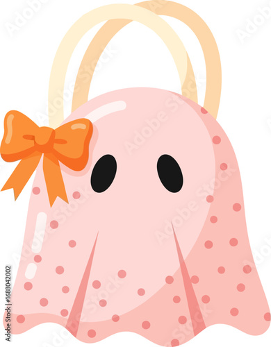Adorable pink halloween ghost shaped bag with bow detail isolated on white for spooky trick or treat accessory