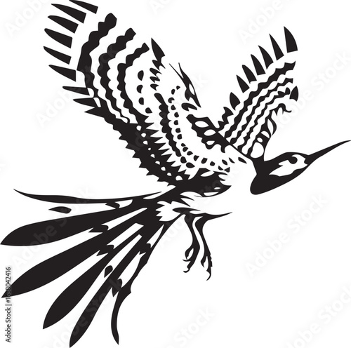 Flight of the Bird: A striking illustration of a bird in mid-flight, rendered in monochrome, conveying freedom, movement and the beauty of avian grace.