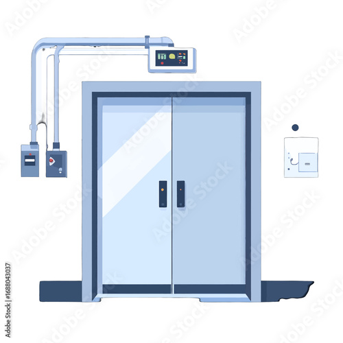Pixelated Blue Double Door with Controls and White Background