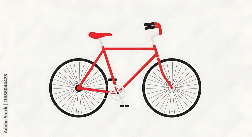 Fototapeta premium A simple, red bicycle with white spokes, illustrated against a plain background, displays a minimalist design.