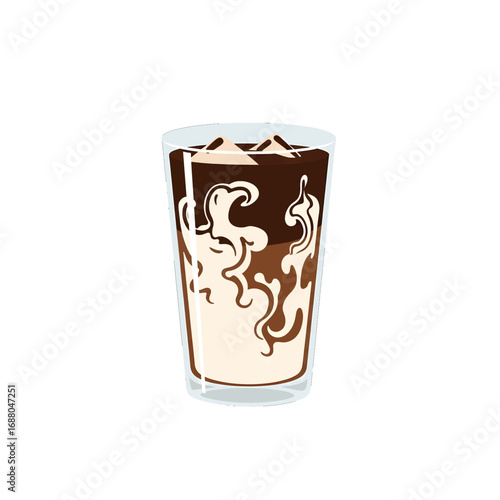 Pixelated Iced Coffee in Tall Glass with Ice Cubes Milk and Coffee Pixel Art Style