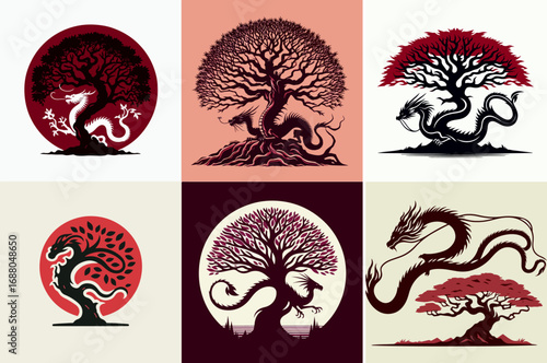 dragon tree set vector illustration