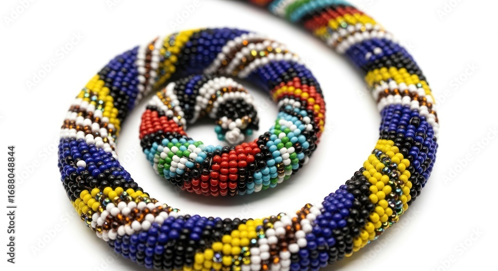 Fototapeta premium Colorful Beaded Necklace, Handcrafted Jewelry on White Background