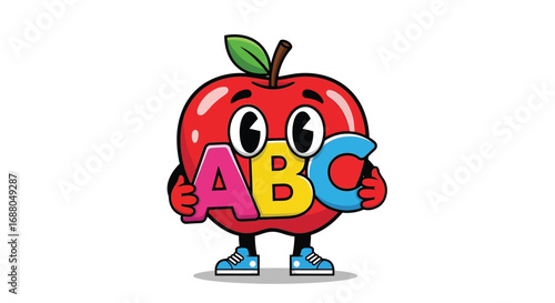 Cartoon Apple Holding ABC Letters