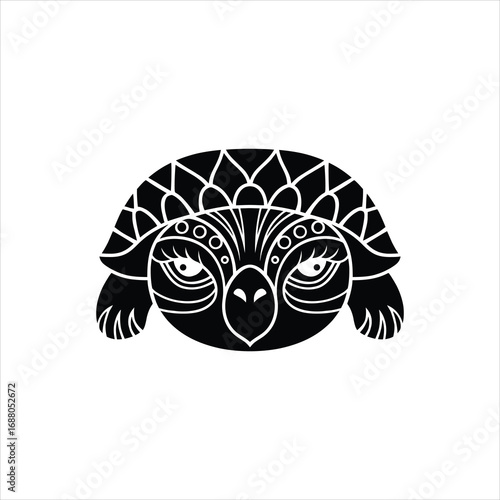 Ornate Tribal Turtle Head with Eyelashes Vector Illustration