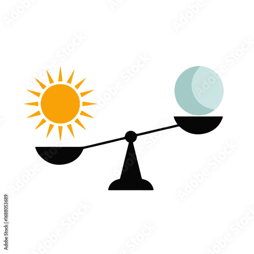 Conceptual Illustration of Sun and Moon on a Balance Scale.