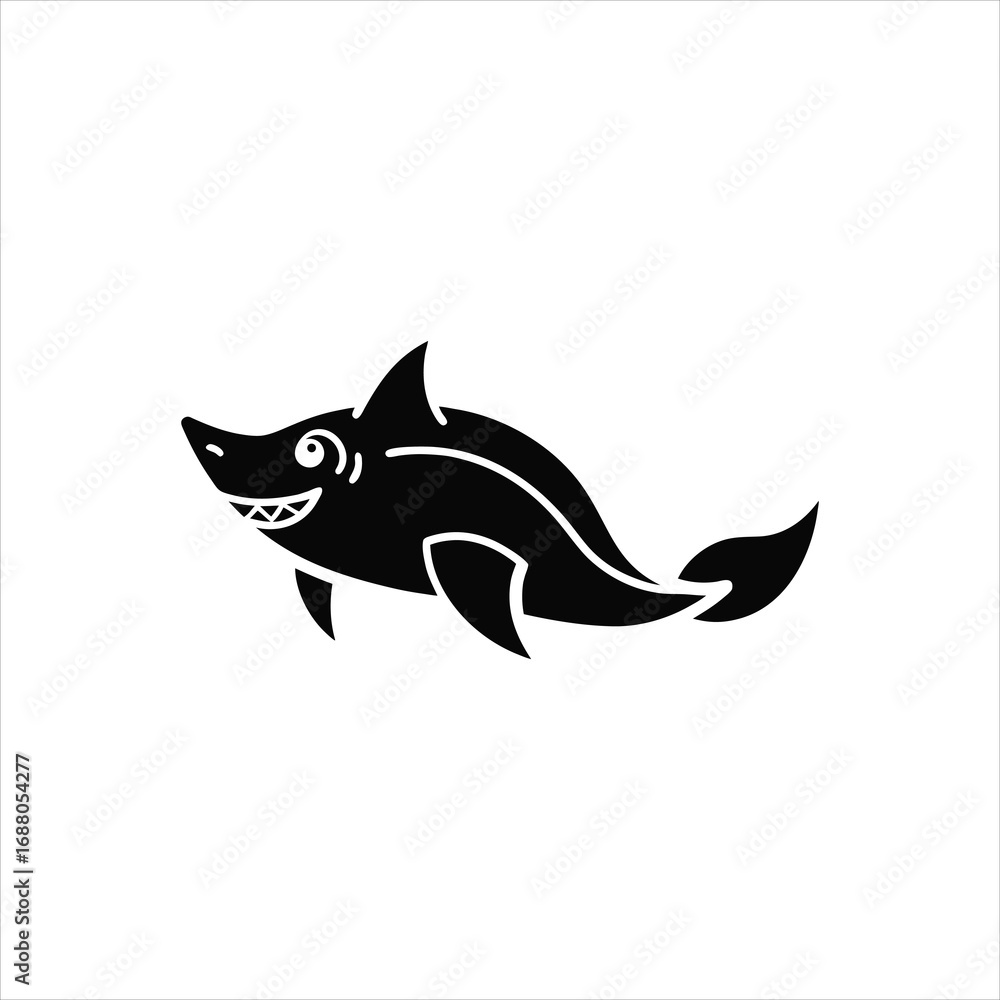 Naklejka premium Smiling Cute Cartoon Shark Character Vector Illustration
