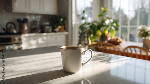 Wallpaper Mural white minimal kitchen, cozy morning light, fresh and clean, coffee cup on the counter, realistic lifestyle photography  Torontodigital.ca