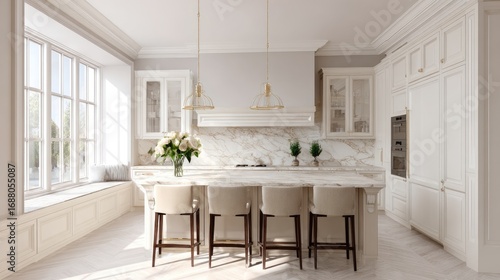 white minimal kitchen, soft daylight atmosphere, high-end design, neat and spacious, professional photograph style 