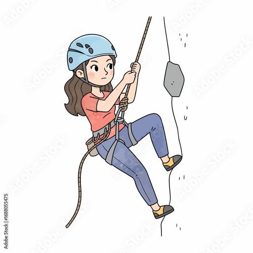 Illustration of a Young Woman Rock Climbing