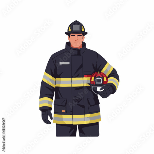 Portrait of a brave firefighter in uniform holding a helmet, a symbol of public service and emergency response