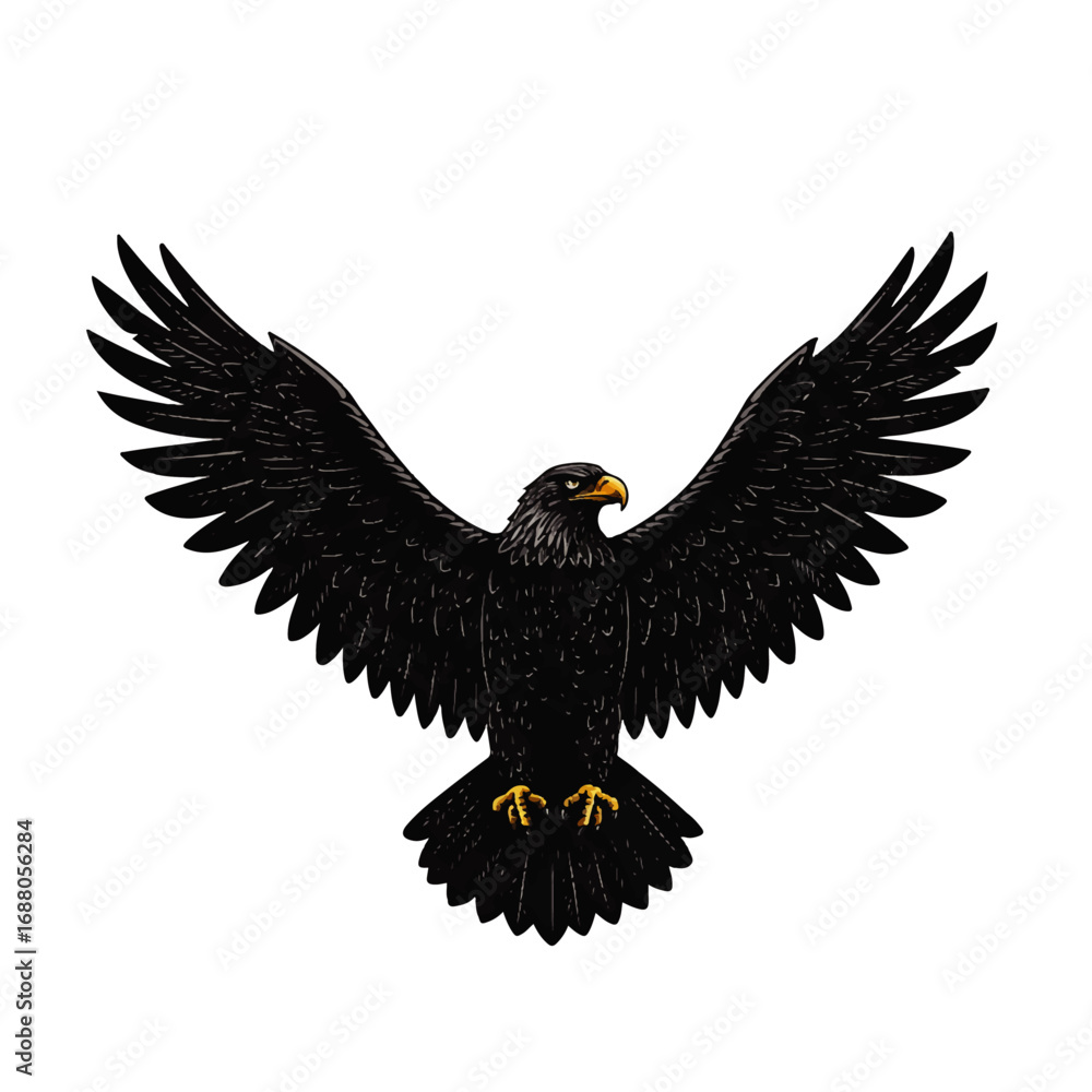 Fototapeta premium Powerful black eagle with wings spread wide.