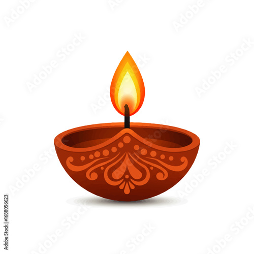 Traditional Indian Diya Lamp with Glowing Flame.