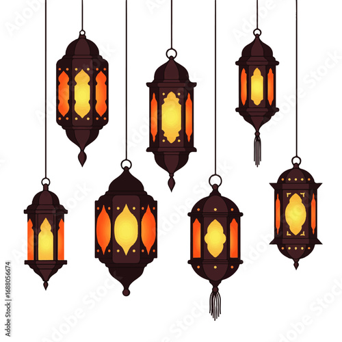 Traditional Islamic Lanterns Hanging for Festive Decoration.