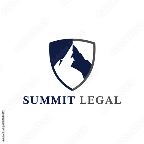  Mountain peak shield black white, justice logo design illustration