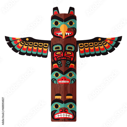 Vibrant Traditional Indigenous Totem Pole with Wings.