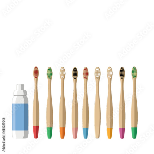 Dental Care Set with Toothbrushes and Toothpaste Tube in Clean White Background