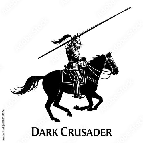Knight on horseback carrying a spear, logo design illustration