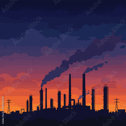 power plant at sunset