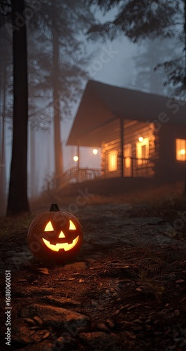 Wallpaper Mural Spooky cabin in a misty forest (1) Torontodigital.ca