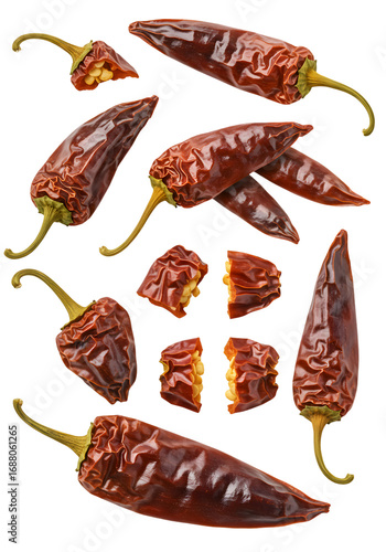Isolated Dried Red Chili Peppers On Transparent Background Photo