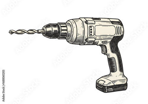 Isolated Drill Illustration on Transparent Background in Black and White